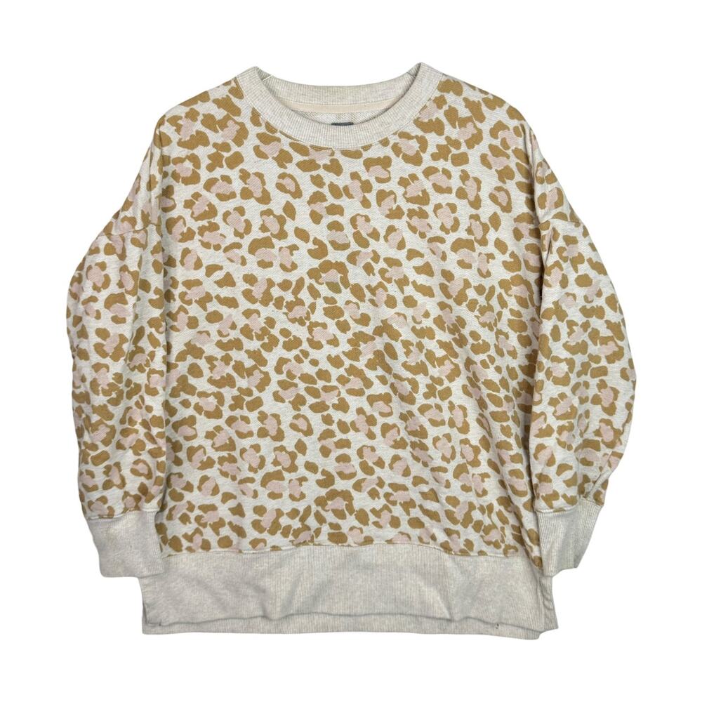 Aerie AE Tan Leopard Desert Oversized Sweatshirt Heather Frost Cheetah Medium - Picture 9 of 10